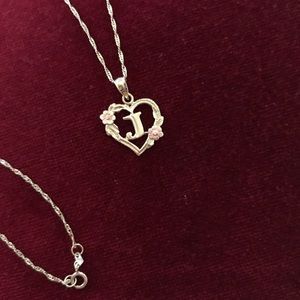Gold Initial J heart floral pendant